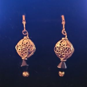 Etruscan Openwork Clip On Statement Earrings with Glass Stone Accents